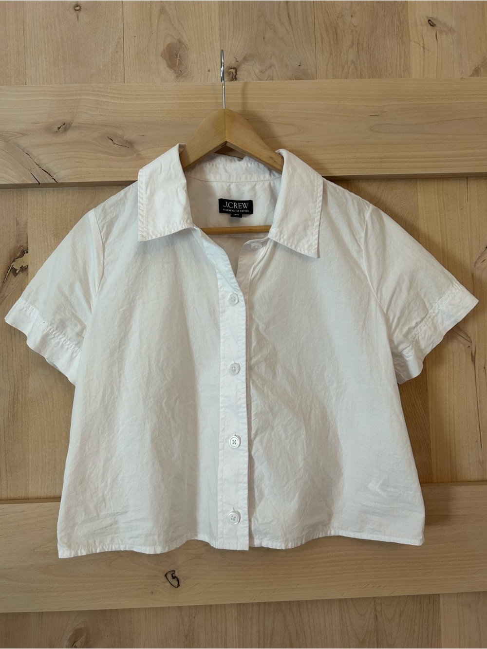 J.Crew Women’s Cropped White Regenerative Cotton Short-Sleeve Button-Up Shirt 10